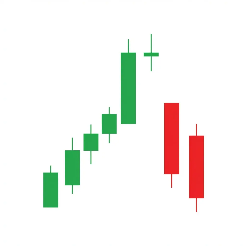 Bearish Abandoned Baby candlestick pattern showing a gap-up doji isolated between two candles signaling a reversal from bullish to bearish
