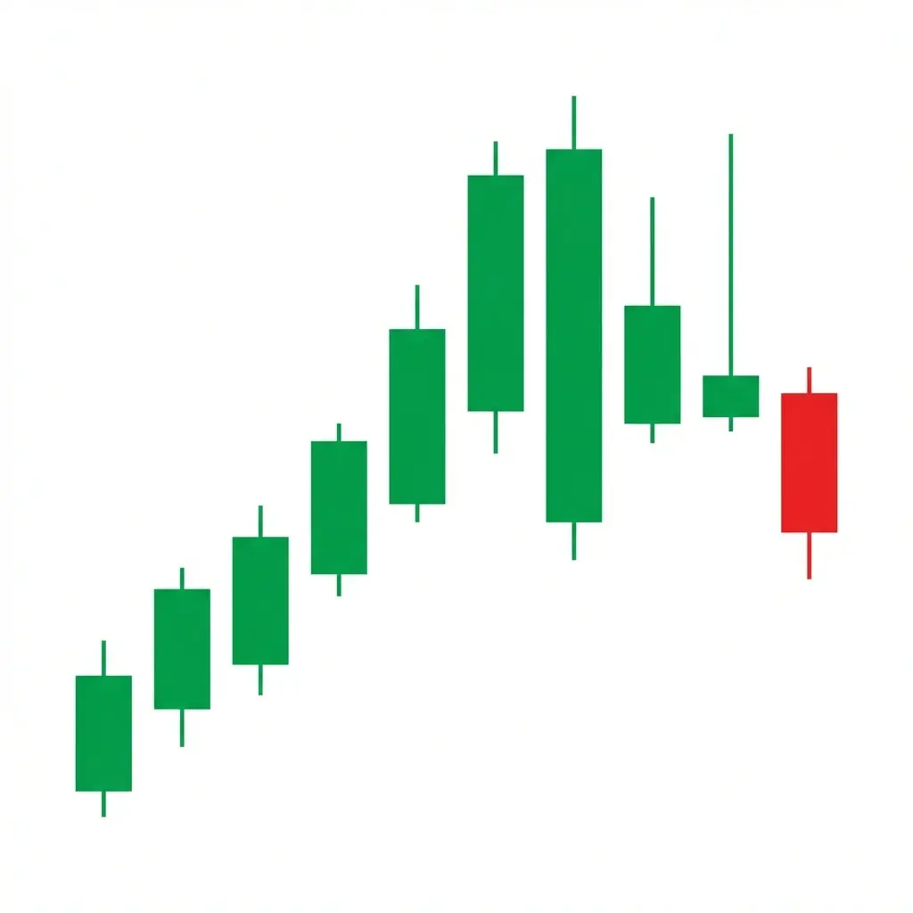 Bearish Advance Block pattern showing three bullish candles with progressively smaller bodies and longer upper shadows