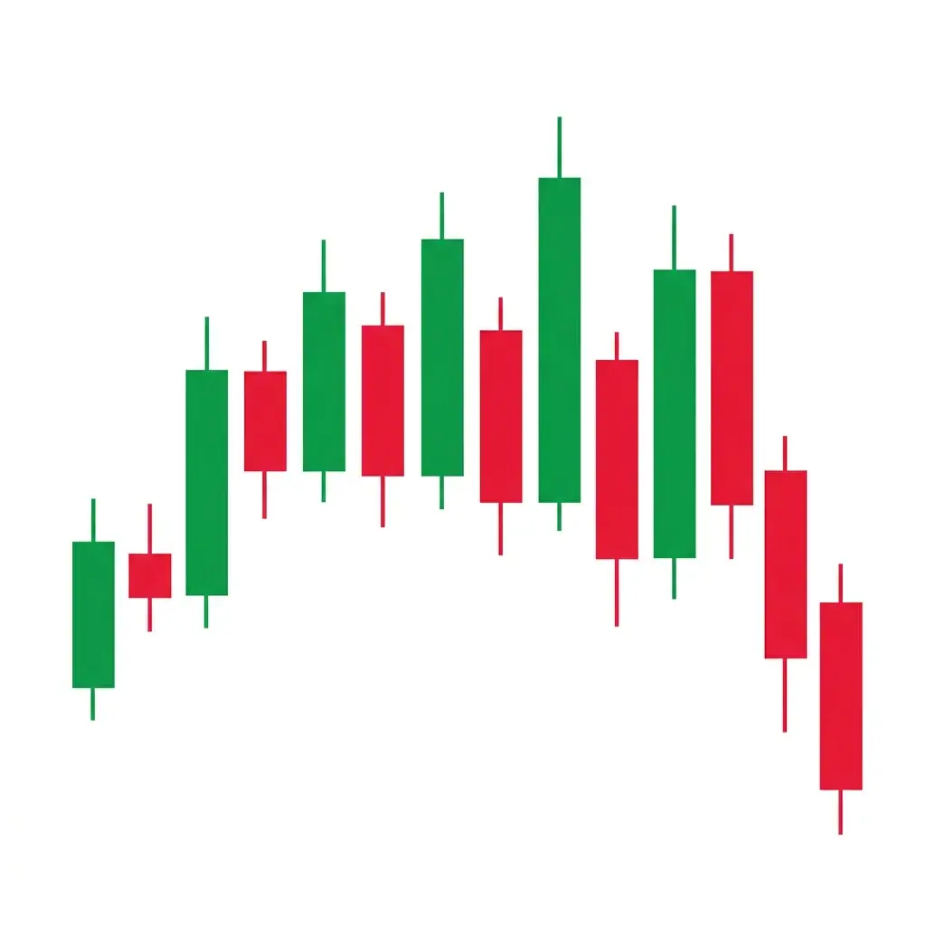 Bearish Broadening Top chart pattern showing higher highs and lower lows forming an expanding megaphone shape at the top of an uptrend