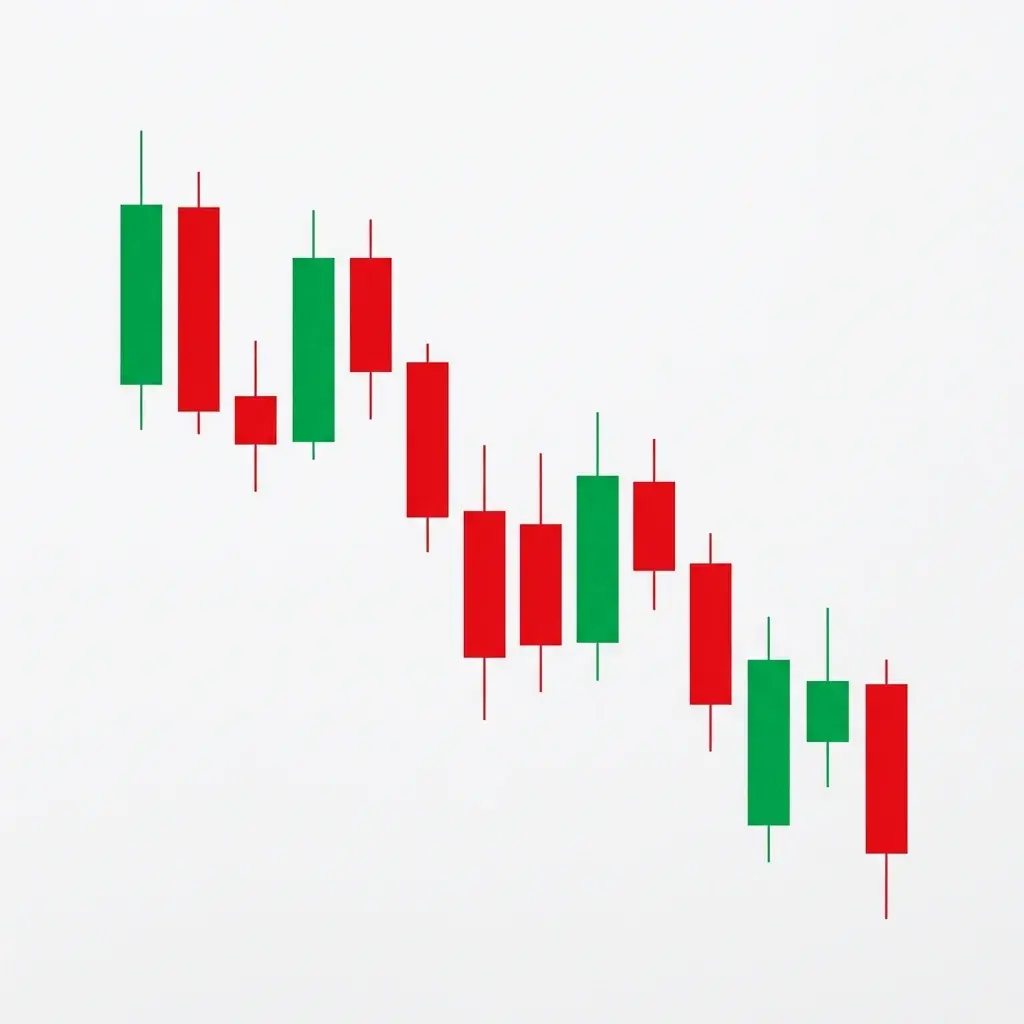 Bearish downtrend showing a series of lower highs and lower lows with price declining over time