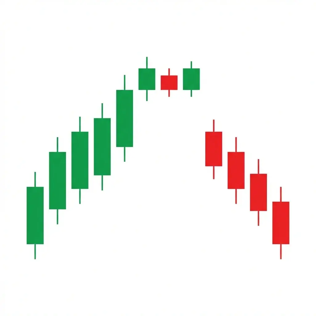 Bearish island reversal showing a gap up isolating price at the top, followed by a gap down leaving an island of candles