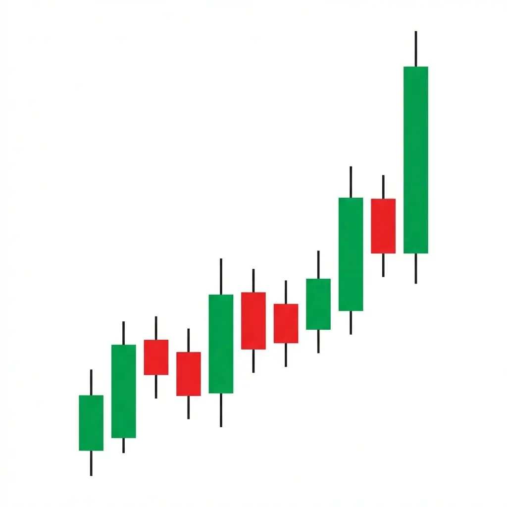 Bearish last engulfing top showing a bearish candle engulfed by a bullish candle at the top, followed by a decline