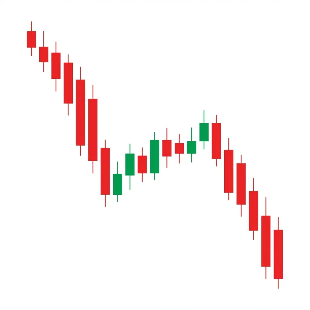 Bearish measured move down showing two equal decline legs (AB=CD) separated by a consolidation or corrective phase