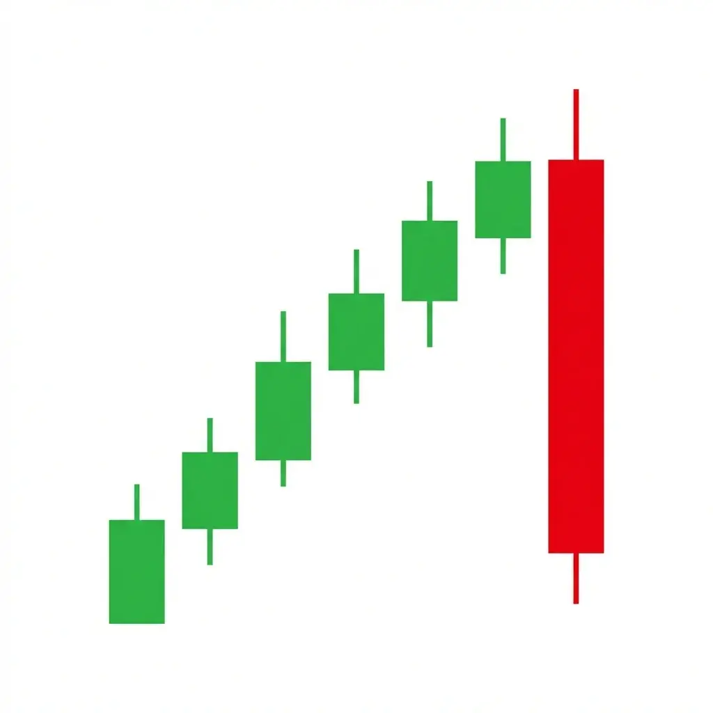 Bearish outside reversal pattern showing a large bearish candle that completely engulfs the prior candle's range including wicks