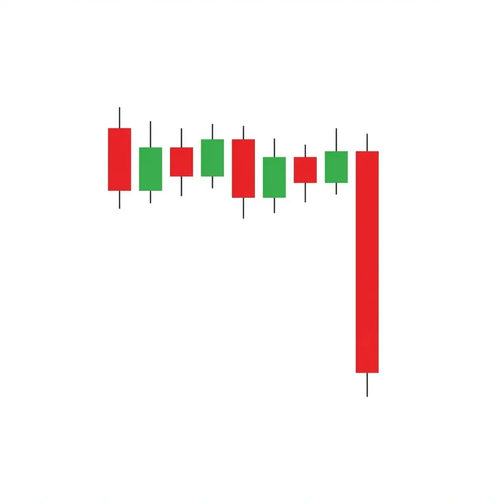 Bearish rectangle breakdown pattern showing price oscillating between parallel horizontal support and resistance before breaking down