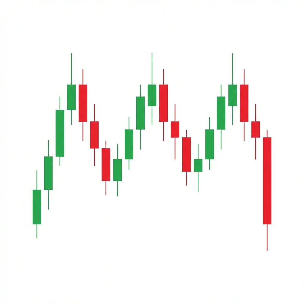Bearish triple top pattern showing three peaks at approximately the same level with two troughs between them before breaking below the neckline