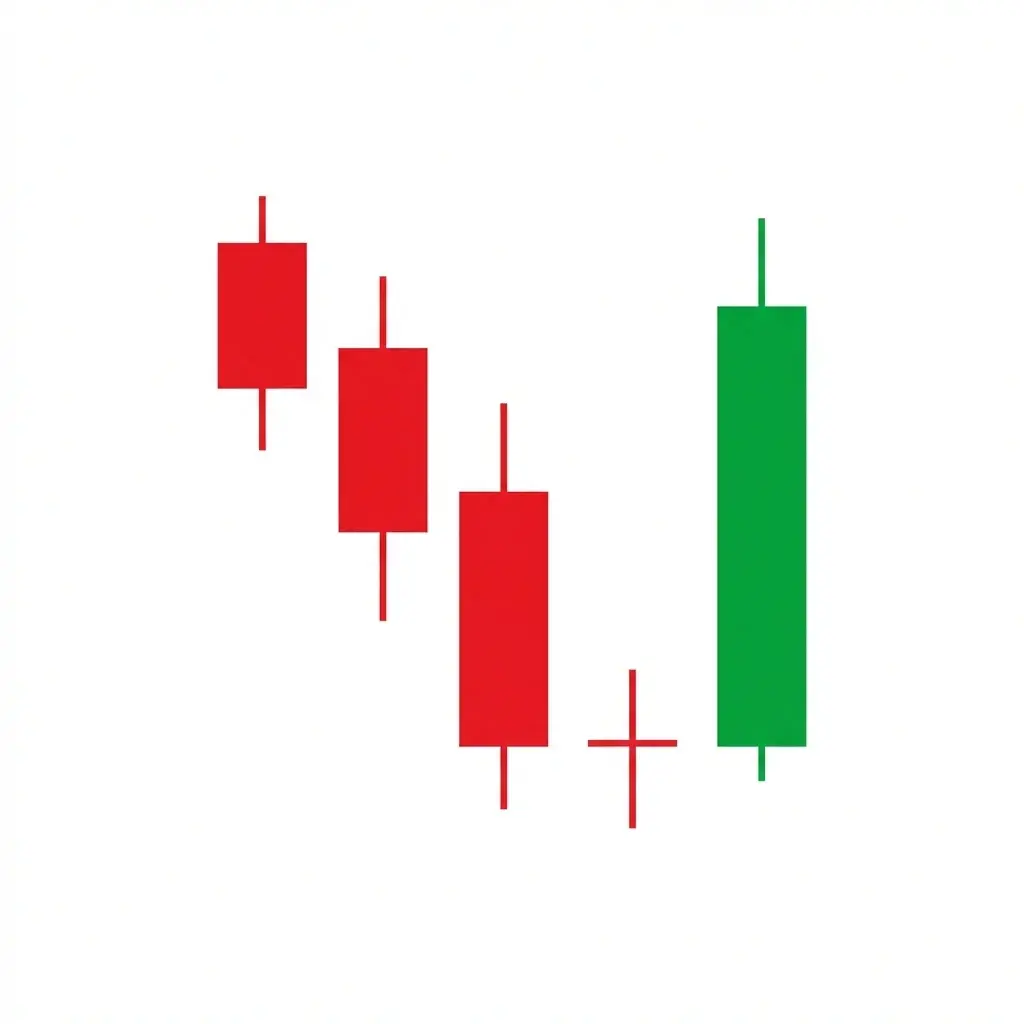Bullish Abandoned Baby candlestick pattern showing a gap-down doji isolated between two candles