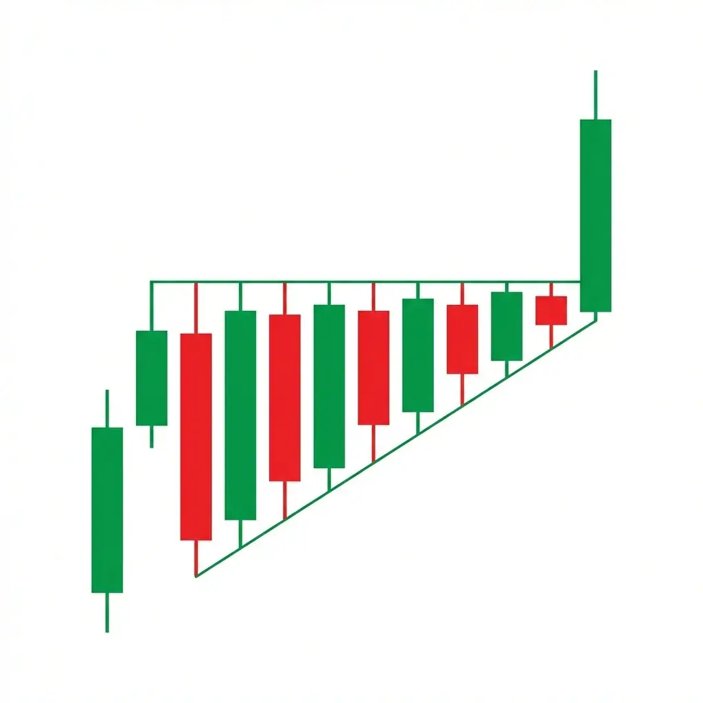 Bullish Ascending Triangle with flat resistance and rising support trendline converging toward a breakout