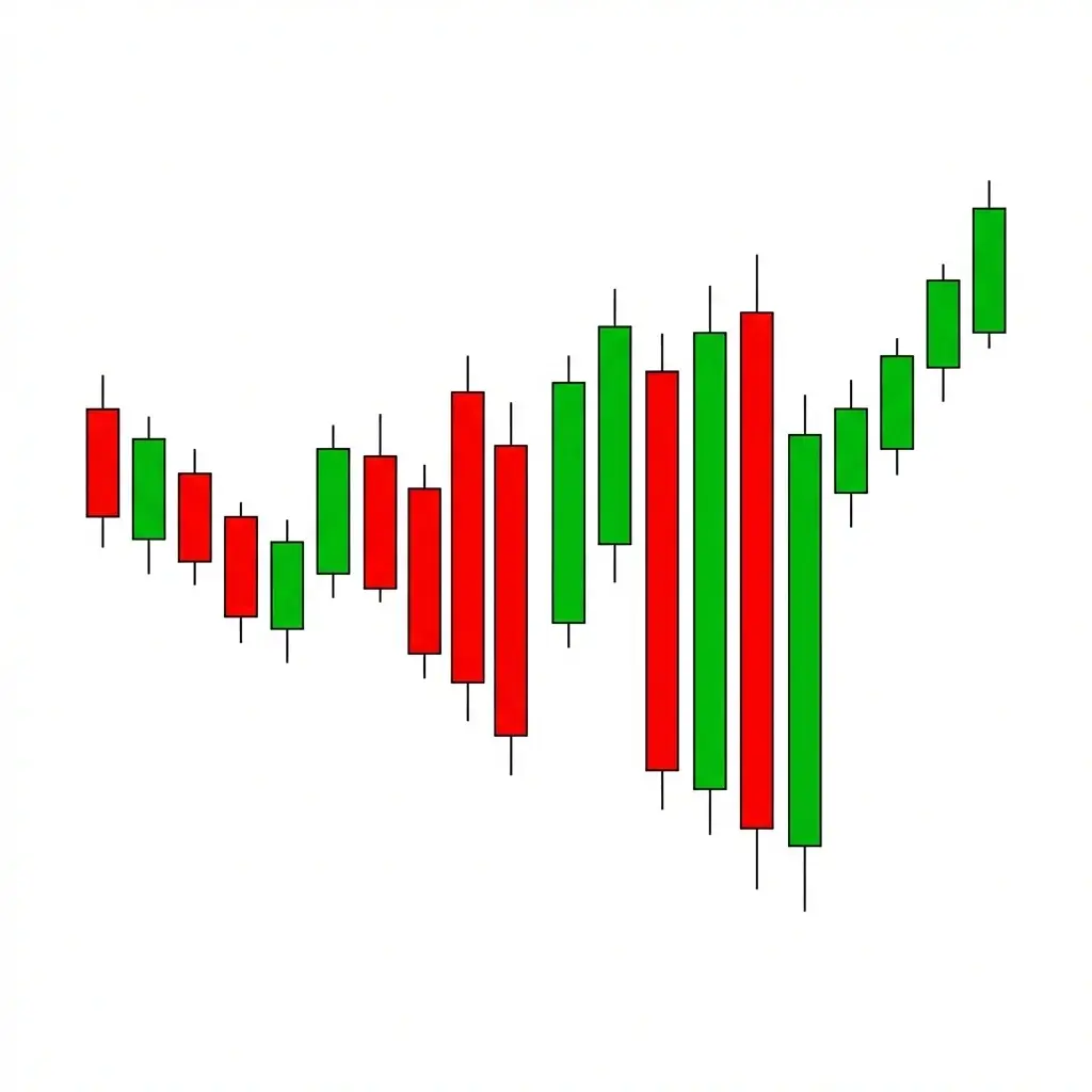Bullish Broadening Bottom showing expanding price swings with higher highs and lower lows forming a megaphone shape