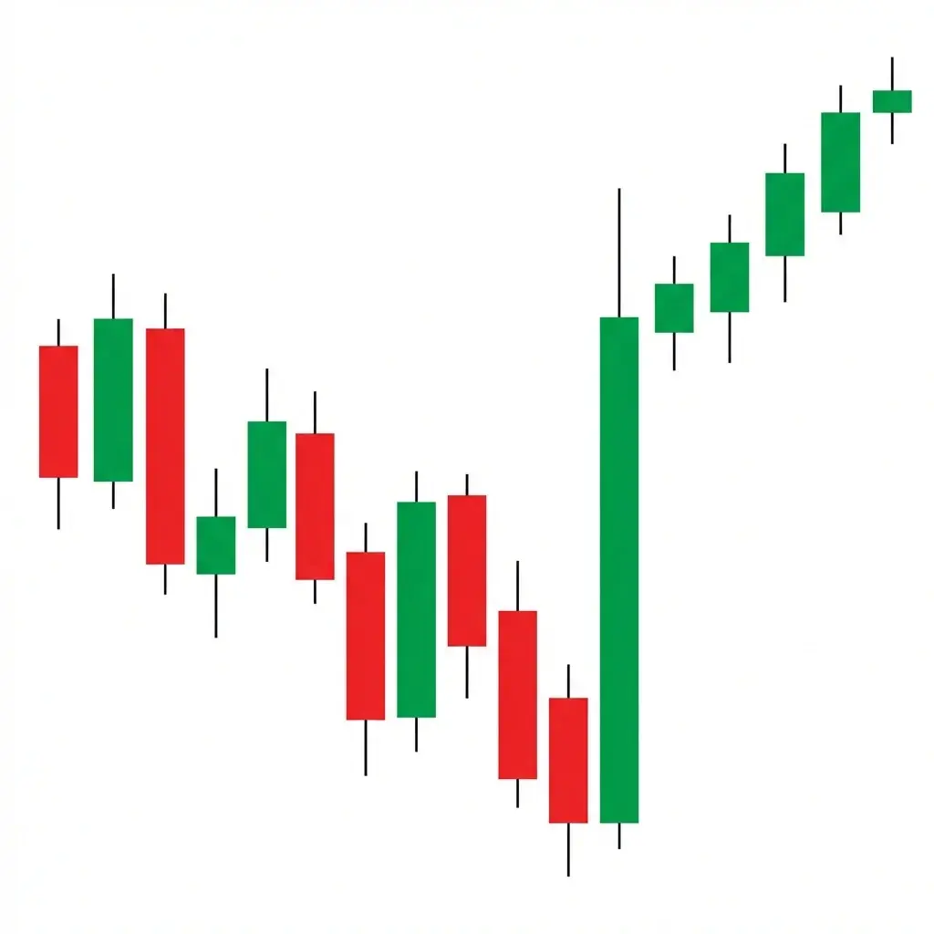 Bearish trend making lower lows and lower highs until price breaks above a previous swing high, signaling a bullish market structure break