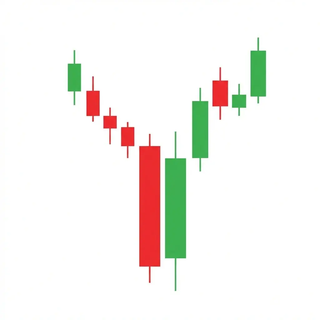 Piercing line pattern with a bearish candle followed by a bullish candle that opens below the low and closes above the midpoint of the first candle