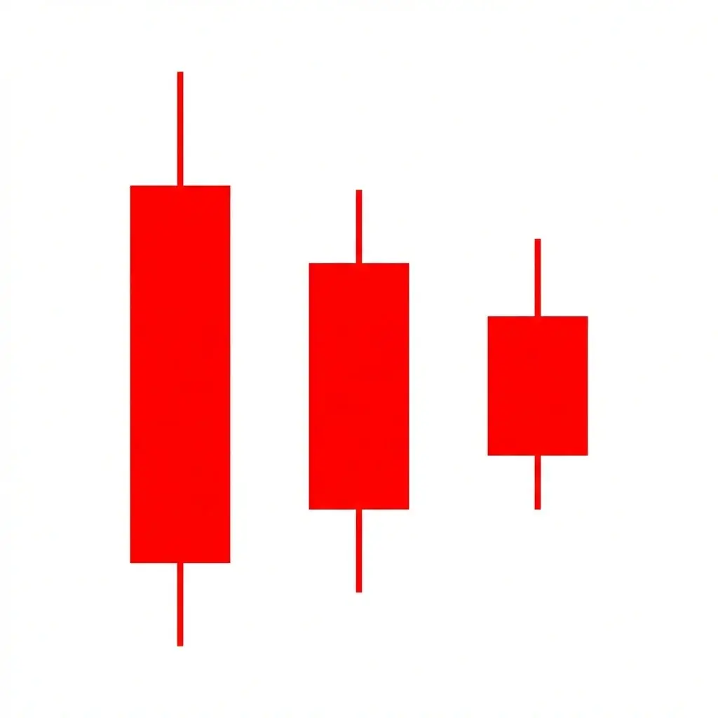 Bullish Three Recovering Crows showing three bearish candles where each opens within the prior candle's body, indicating weakening selling pressure
