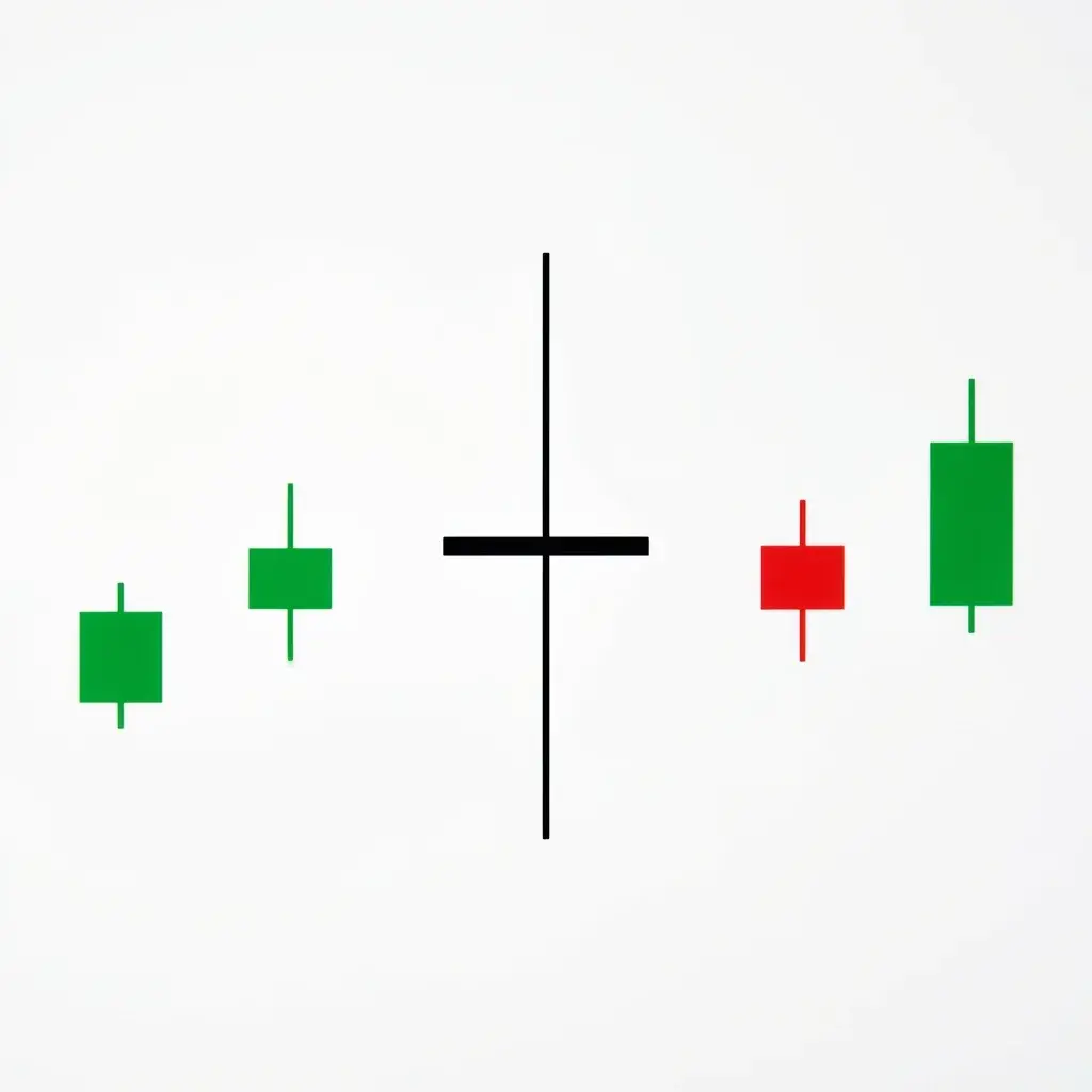 Doji candlestick pattern showing a candle where the open and close prices are virtually equal, creating a cross or plus-sign shape