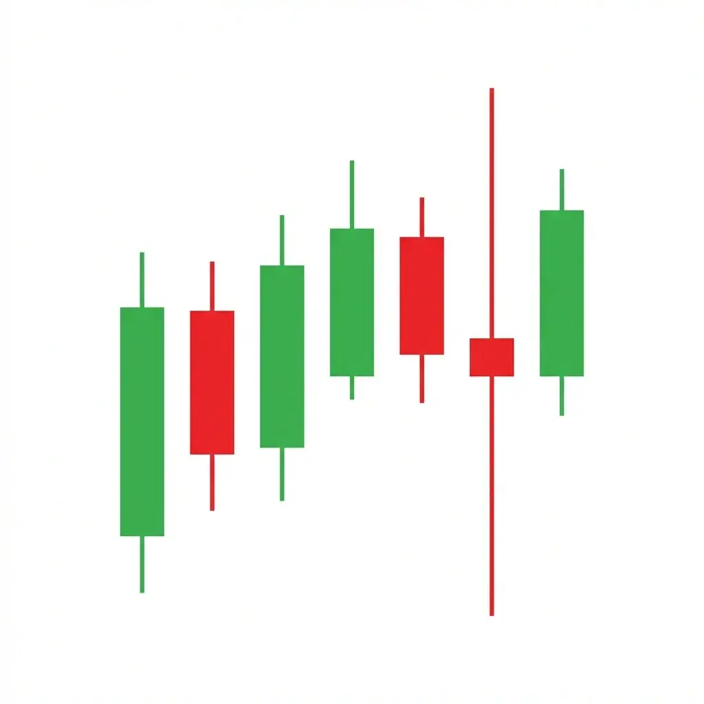 High wave candlestick pattern showing a small real body with very long upper and lower shadows indicating extreme intraday volatility