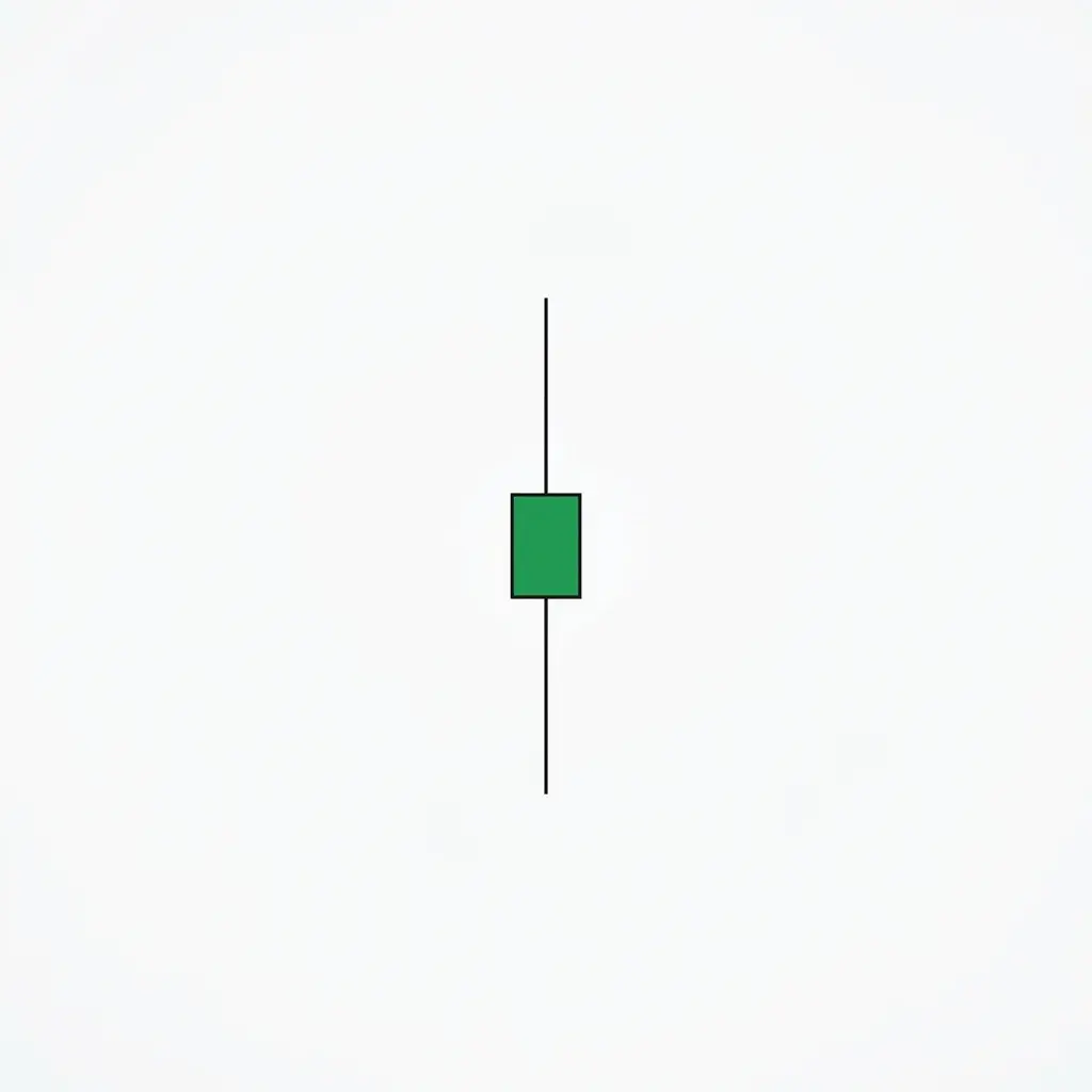 Spinning top candlestick with a small real body and moderate upper and lower shadows indicating mild indecision