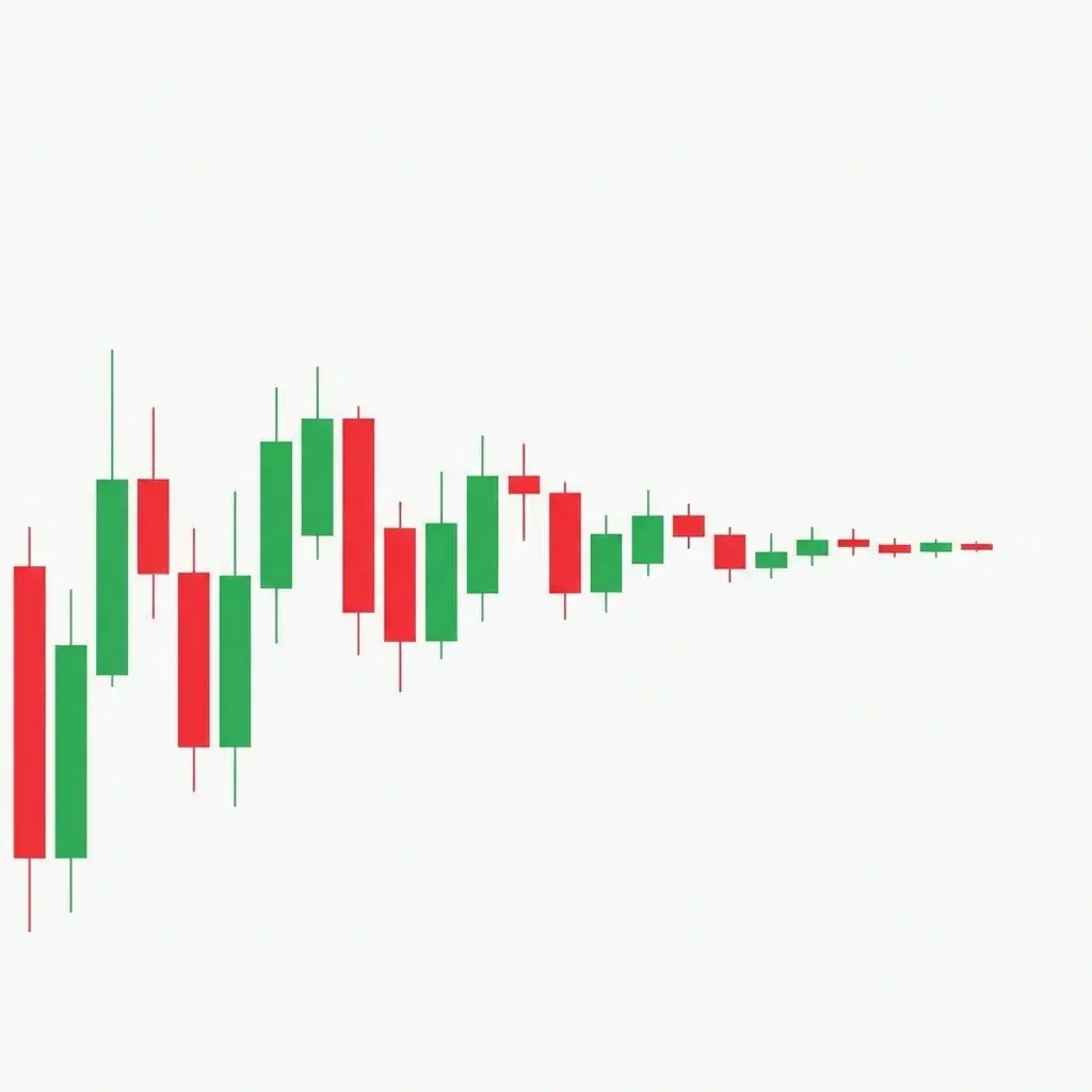 Tight coil pattern showing progressively narrowing candle ranges creating a compressed spring effect before breakout
