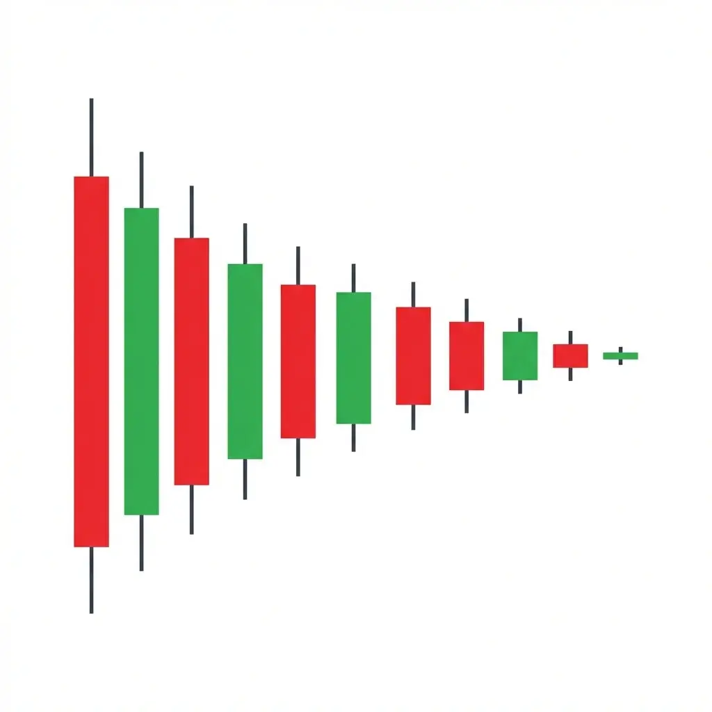 Volatility contraction pattern showing progressively smaller price swings and declining ATR before a breakout