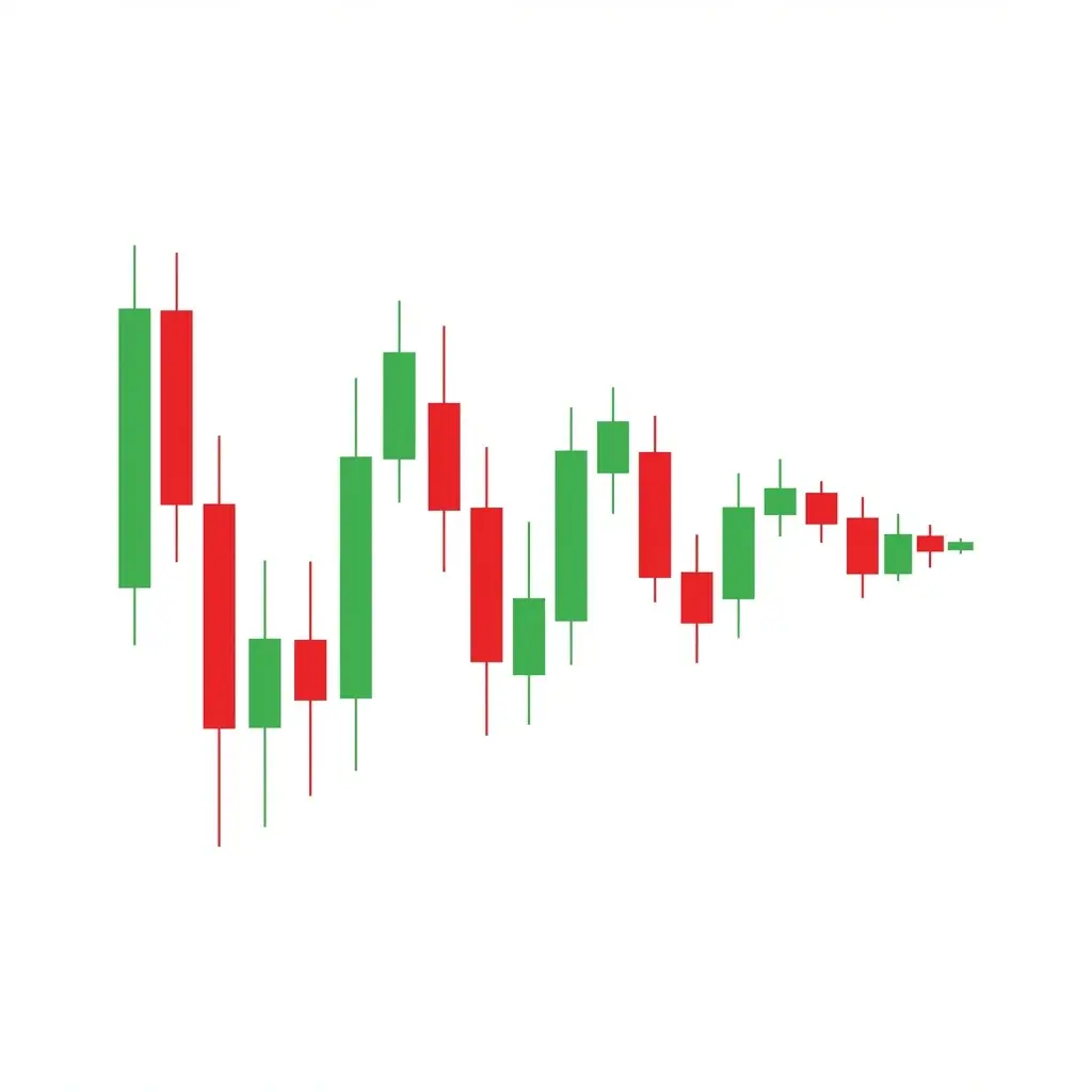 Wedge apex pattern showing price compressed at the convergence point of two trendlines about to break out