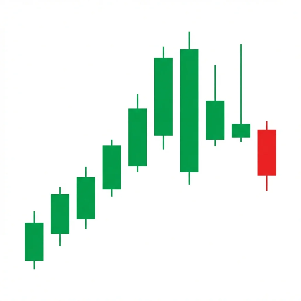 Bearish Advance Block pattern showing three bullish candles with progressively smaller bodies and longer upper shadows