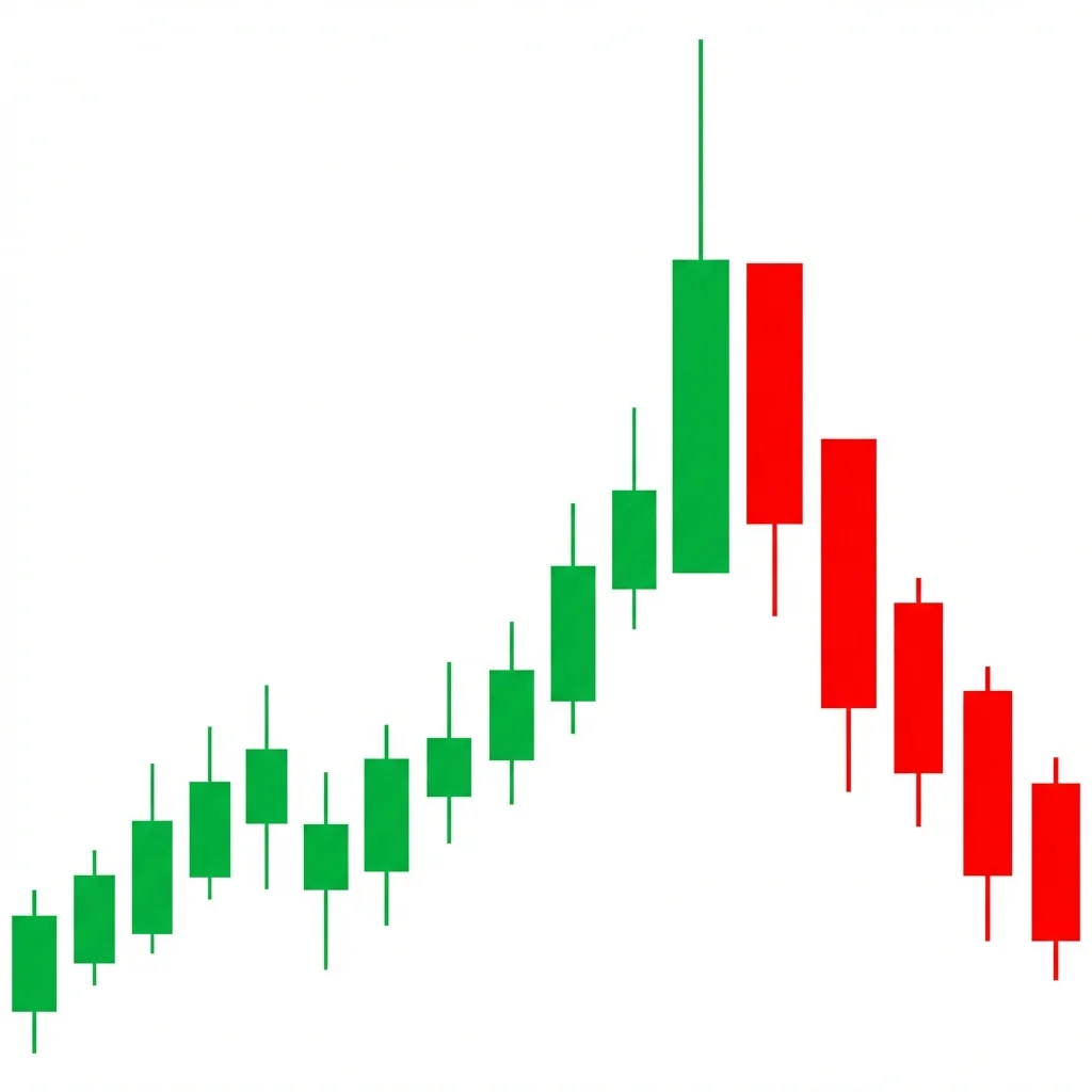 Bearish Climax Reversal showing a sharp price spike with a wide range candle that reverses and closes near its low after an extended uptrend