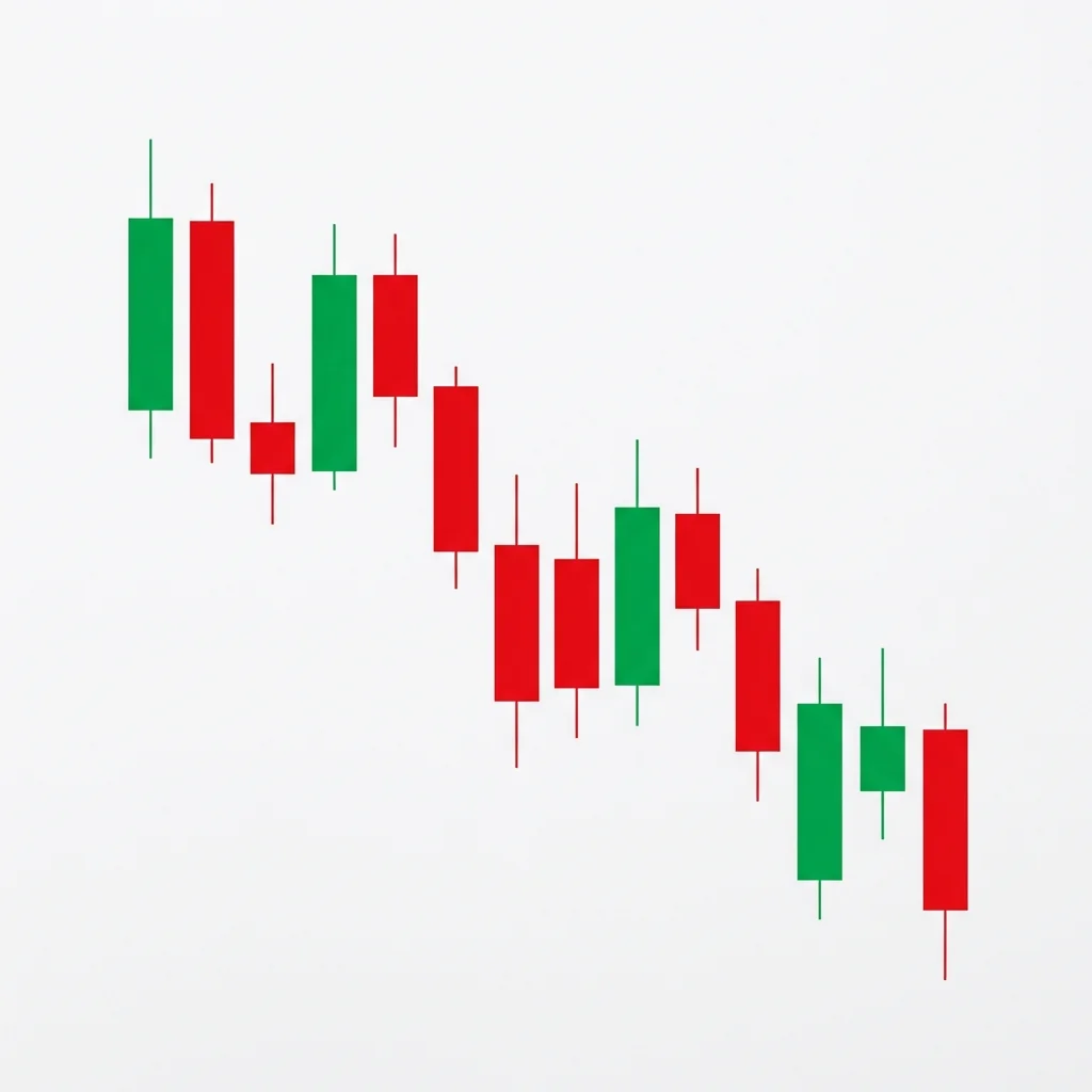 Bearish downtrend showing a series of lower highs and lower lows with price declining over time