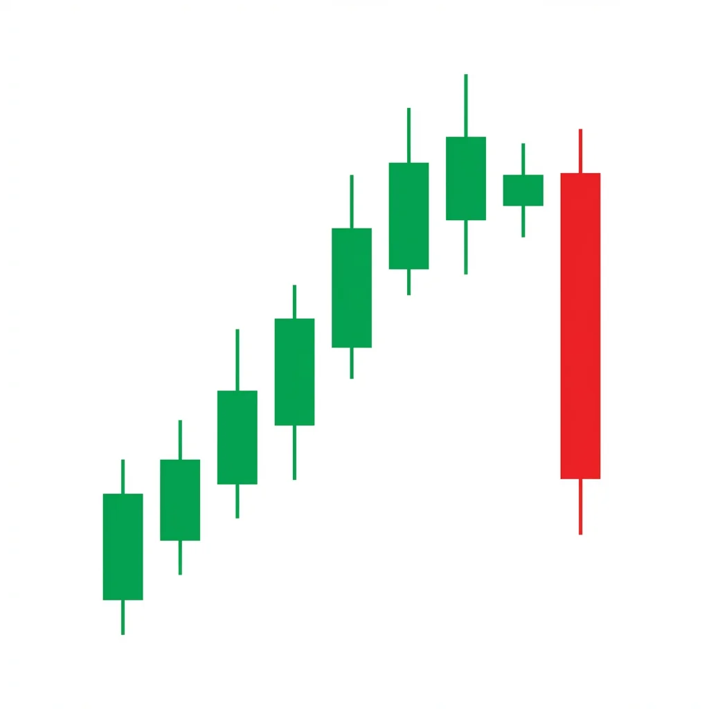 Bearish Engulfing pattern with a large bearish candle completely engulfing the prior smaller bullish candle at the top of an uptrend