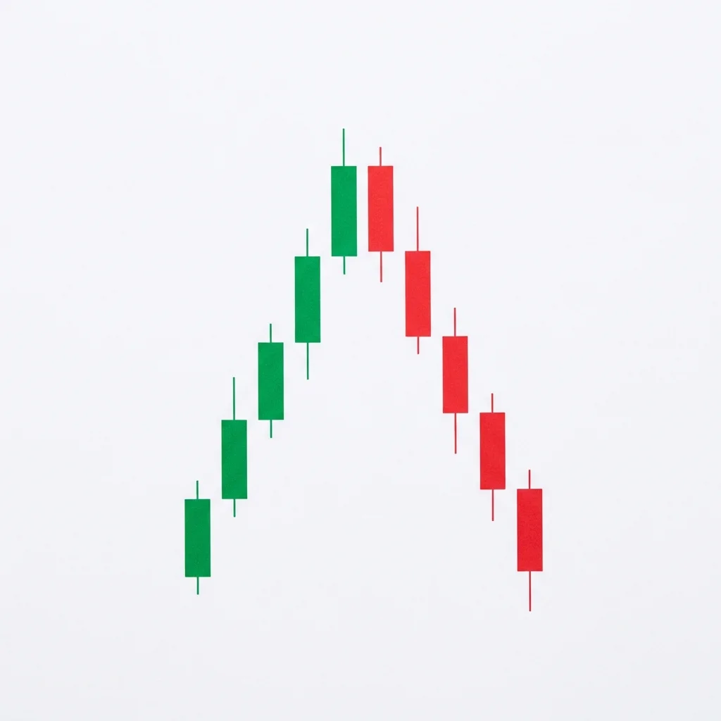 Inverted V top pattern showing a sharp rally to a peak followed by an equally sharp decline