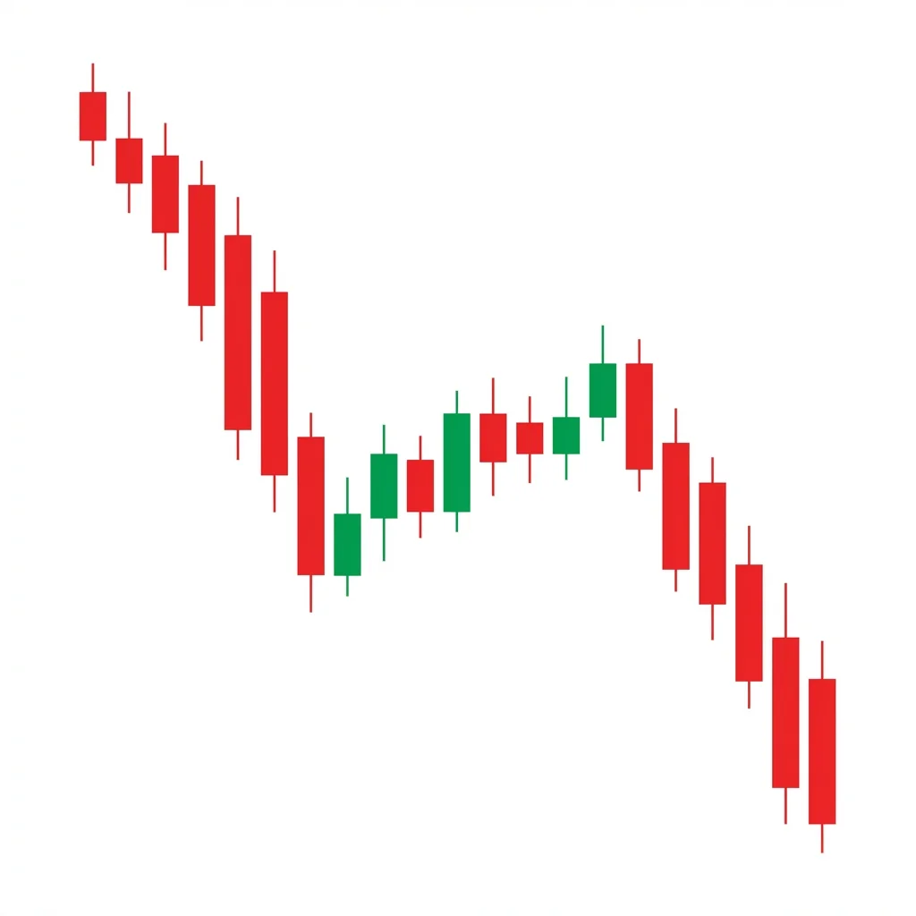 Bearish measured move down showing two equal decline legs (AB=CD) separated by a consolidation or corrective phase