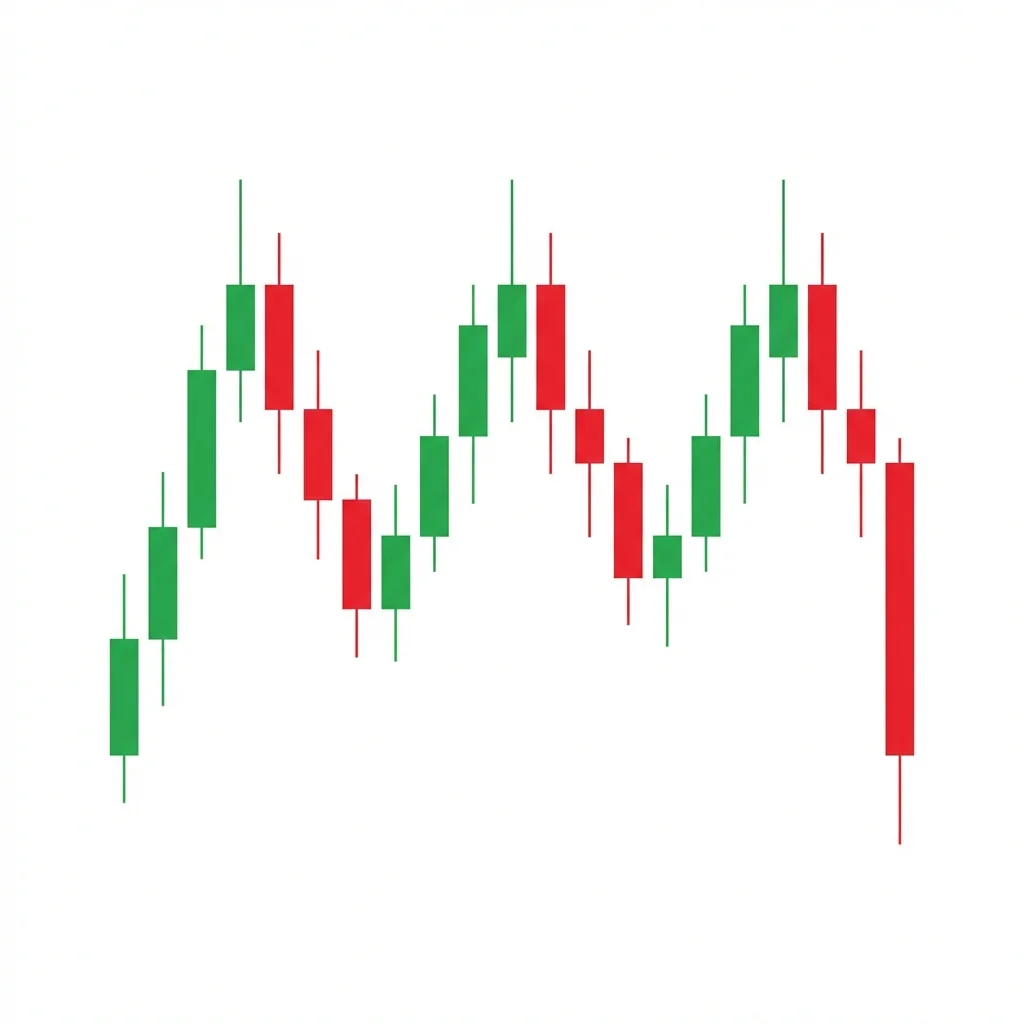 Bearish triple top pattern showing three peaks at approximately the same level with two troughs between them before breaking below the neckline