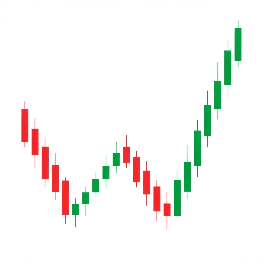 Bullish Double Bottom W-pattern showing two equal lows with a middle peak forming a clear W shape