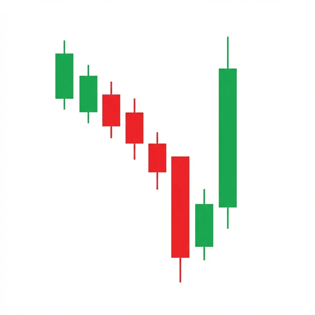 Bullish Three Inside Up showing a bearish candle, a small bullish candle inside it, and a third bullish candle closing above the first candle's open