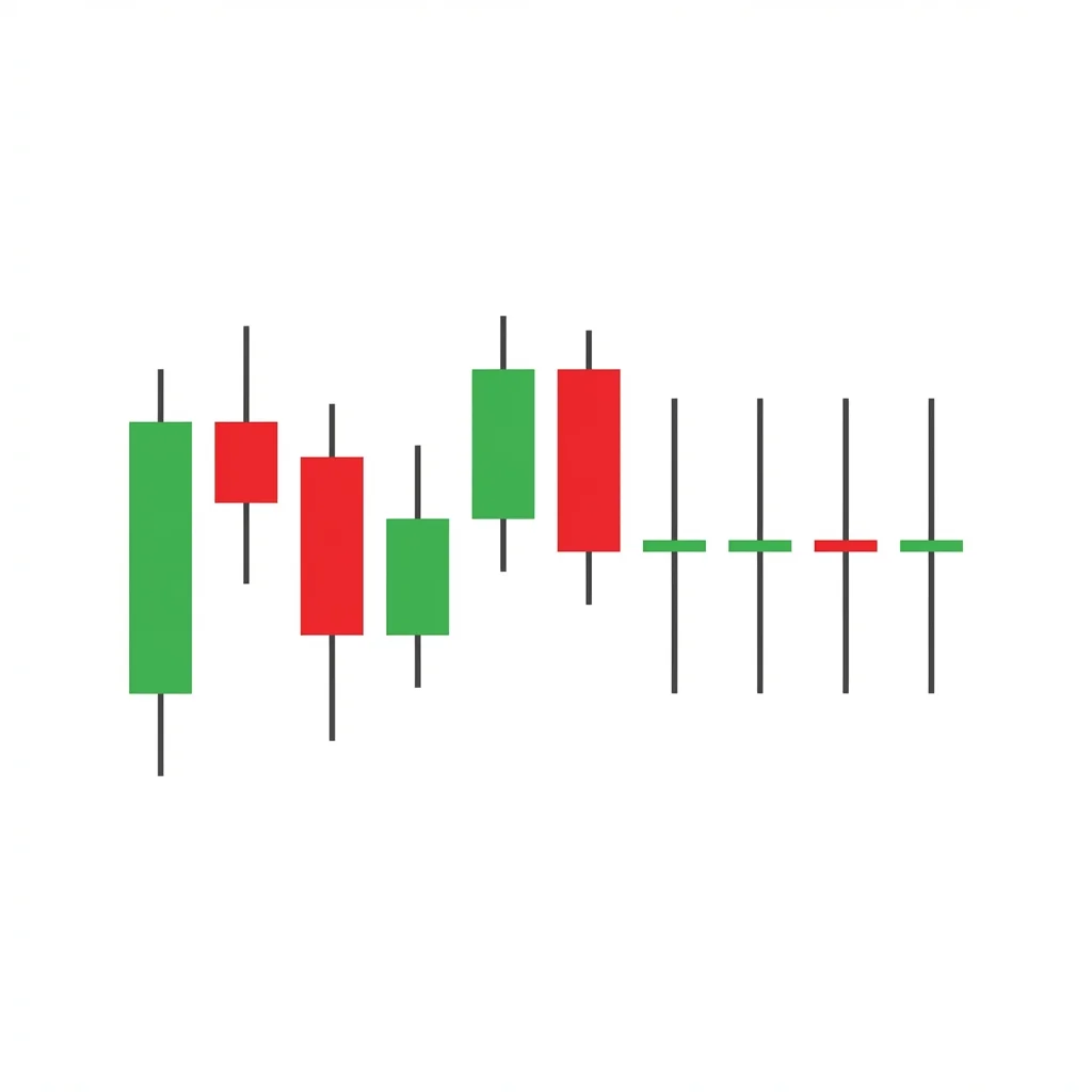 Doji cluster pattern showing two or more consecutive doji candles indicating prolonged indecision before a significant breakout