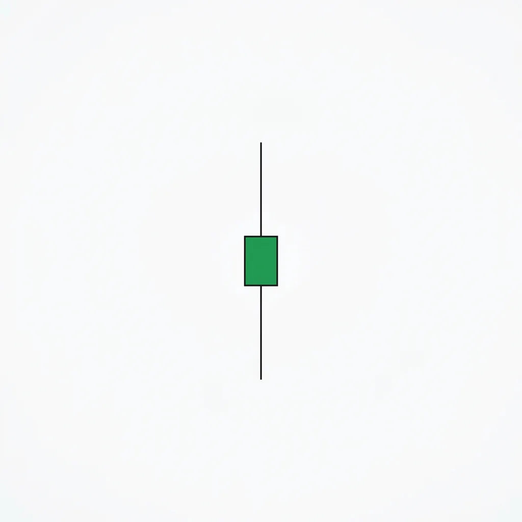 Spinning top candlestick with a small real body and moderate upper and lower shadows indicating mild indecision