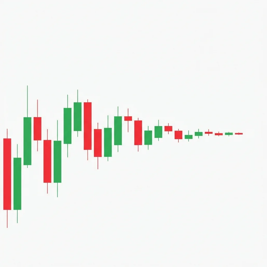 Tight coil pattern showing progressively narrowing candle ranges creating a compressed spring effect before breakout